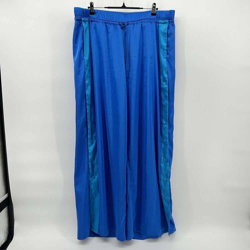 JoyLab Track Pants Womens L Royal Blue Satin Tear Away Low Rise Wide Leg Sporty